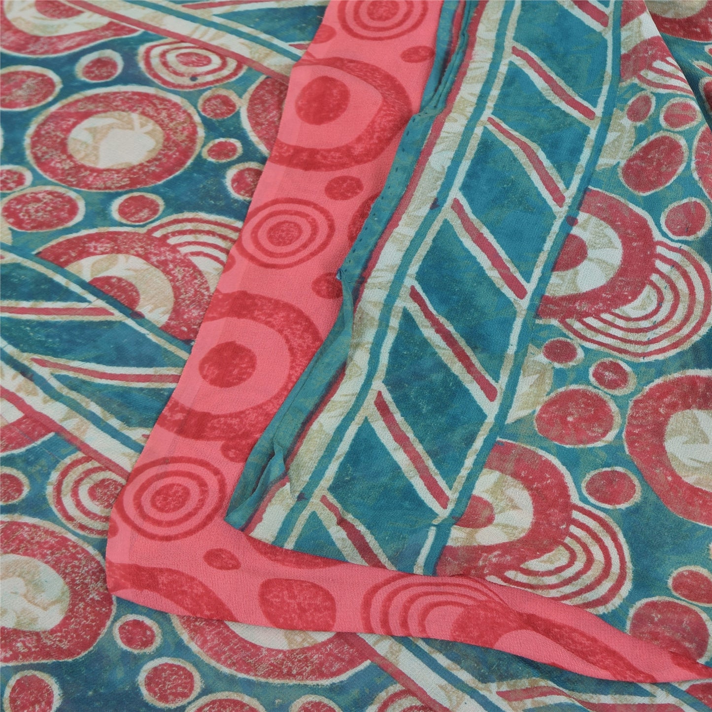 Sanskriti Vintage Sarees Red Pure Georgette Silk Printed Sari 6+yd Craft Sustainable Fabric