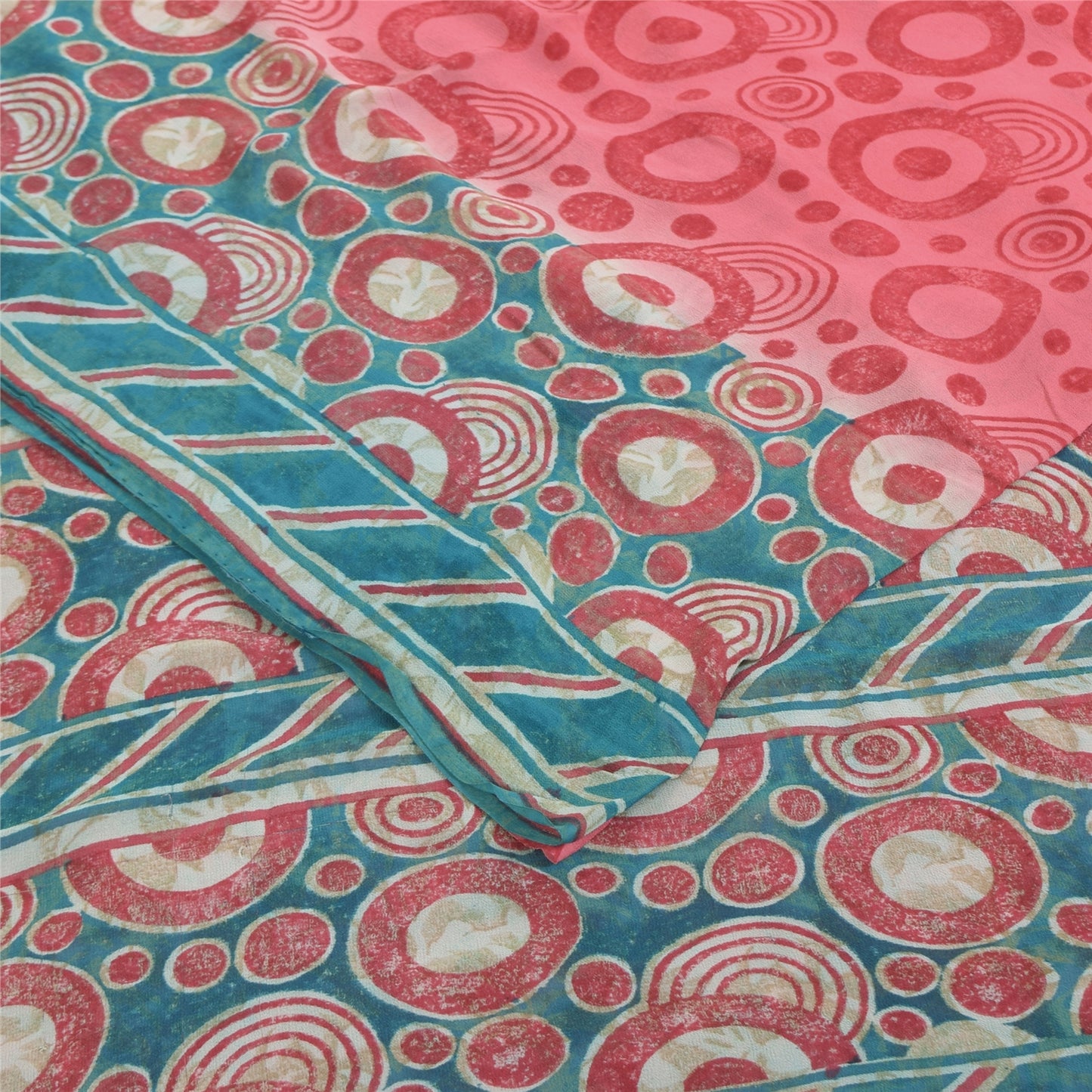 Sanskriti Vintage Sarees Red Pure Georgette Silk Printed Sari 6+yd Craft Sustainable Fabric