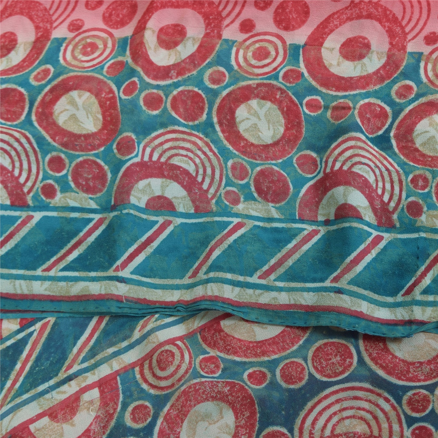 Sanskriti Vintage Sarees Red Pure Georgette Silk Printed Sari 6+yd Craft Sustainable Fabric