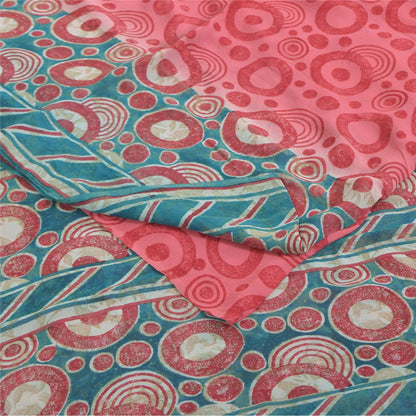 Sanskriti Vintage Sarees Red Pure Georgette Silk Printed Sari 6+yd Craft Sustainable Fabric