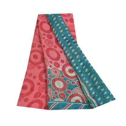 Sanskriti Vintage Sarees Red Pure Georgette Silk Printed Sari 6+yd Craft Sustainable Fabric