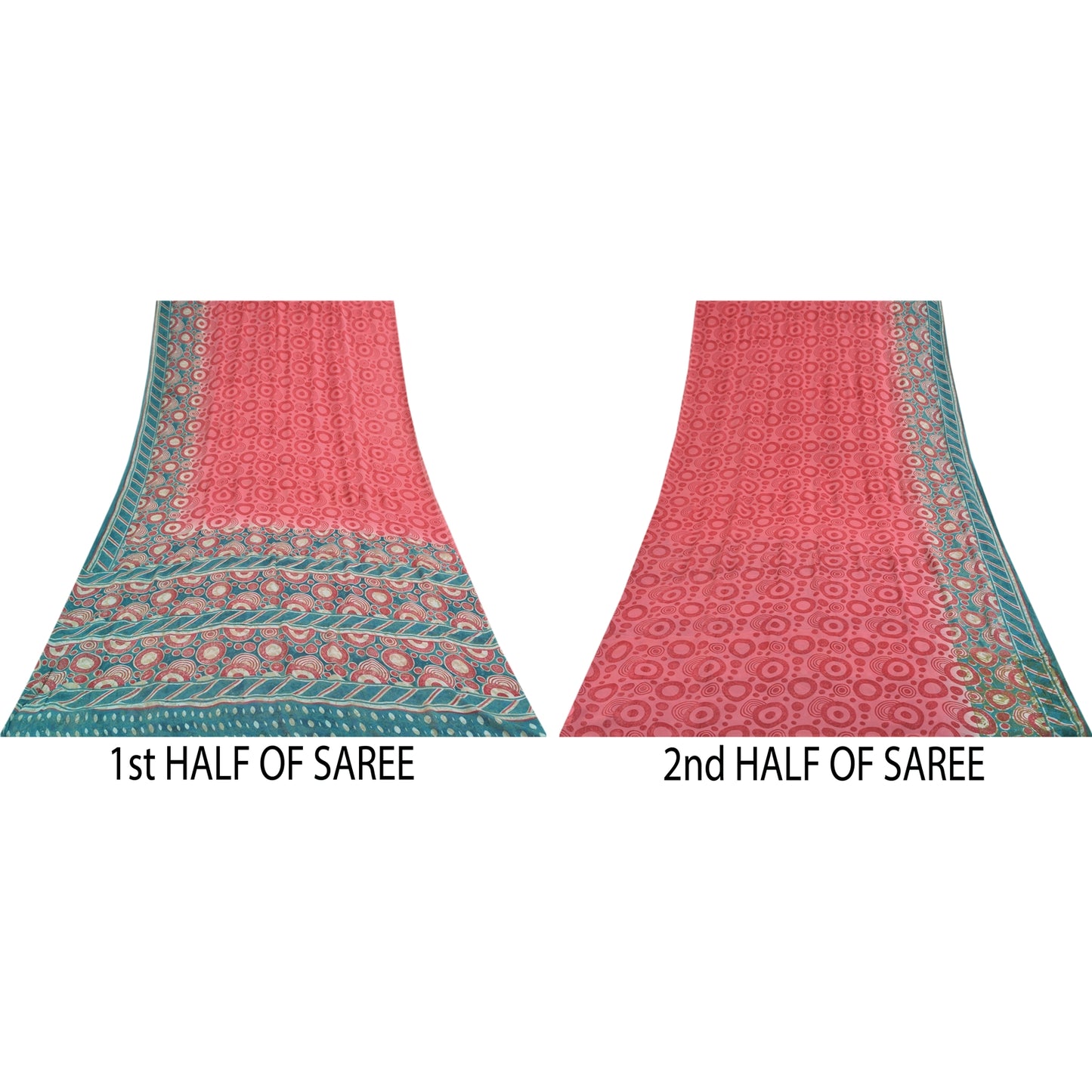 Sanskriti Vintage Sarees Red Pure Georgette Silk Printed Sari 6+yd Craft Sustainable Fabric