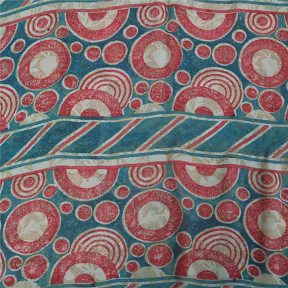 Sanskriti Vintage Sarees Red Pure Georgette Silk Printed Sari 6+yd Craft Sustainable Fabric