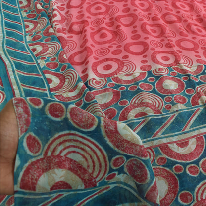 Sanskriti Vintage Sarees Red Pure Georgette Silk Printed Sari 6+yd Craft Sustainable Fabric