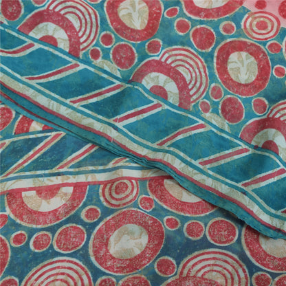 Sanskriti Vintage Sarees Red Pure Georgette Silk Printed Sari 6+yd Craft Sustainable Fabric