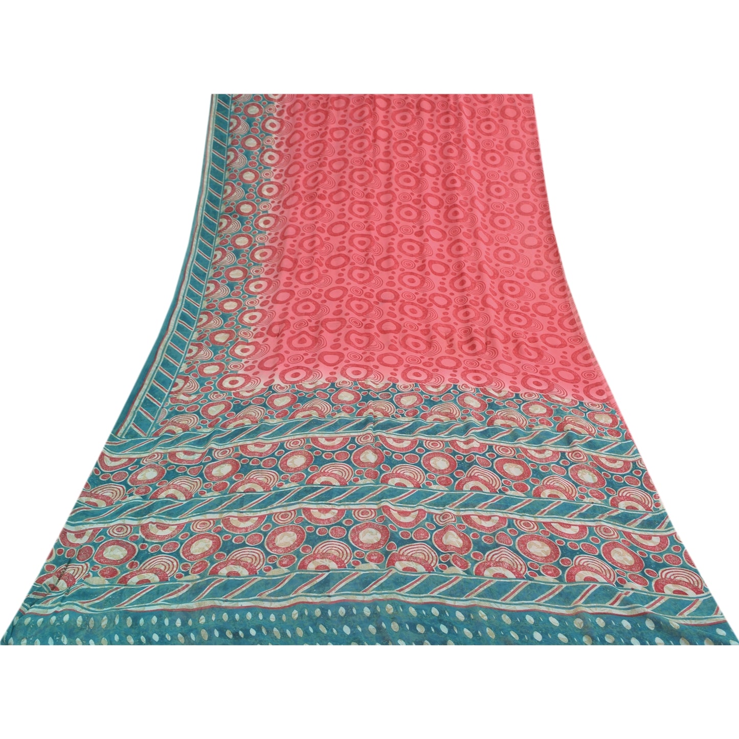 Sanskriti Vintage Sarees Red Pure Georgette Silk Printed Sari 6+yd Craft Sustainable Fabric