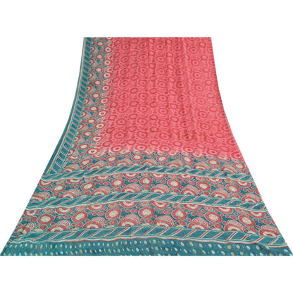 Sanskriti Vintage Sarees Red Pure Georgette Silk Printed Sari 6+yd Craft Sustainable Fabric