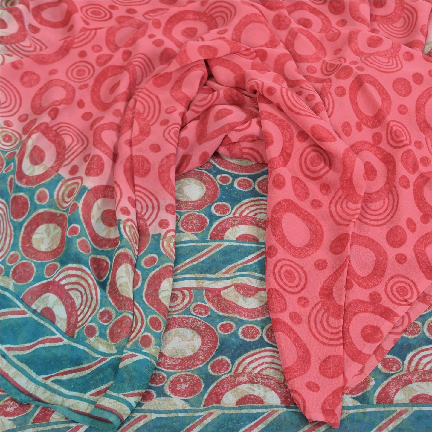 Sanskriti Vintage Sarees Red Pure Georgette Silk Printed Sari 6+yd Craft Sustainable Fabric