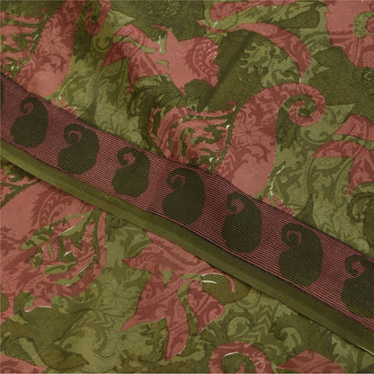 Sanskriti Vintage Sarees Green & Pink Pure Georgette Printed Sari 5+yd Sustainable Fabric