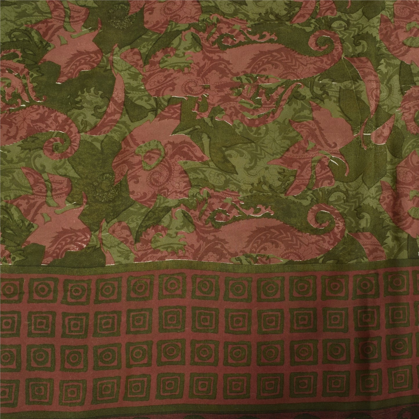 Sanskriti Vintage Sarees Green & Pink Pure Georgette Printed Sari 5+yd Sustainable Fabric