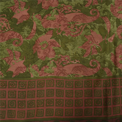 Sanskriti Vintage Sarees Green & Pink Pure Georgette Printed Sari 5+yd Sustainable Fabric