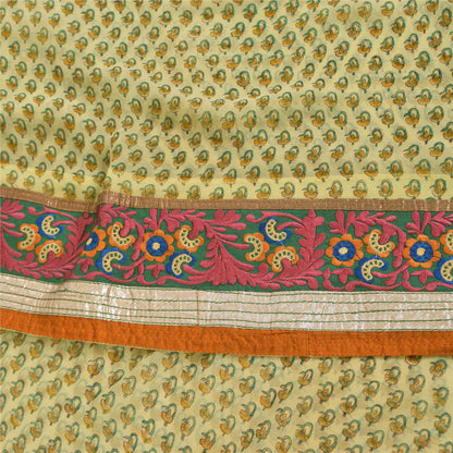 Sanskriti Vintage Sarees Cream Embroidered Pure Georgette Print Sari 6yd Sustainable Fabric