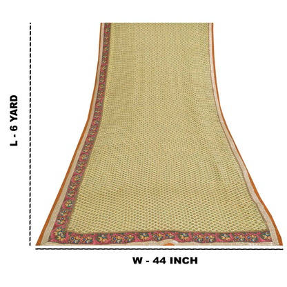 Sanskriti Vintage Sarees Cream Embroidered Pure Georgette Print Sari 6yd Fabric