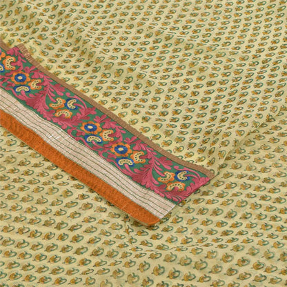 Sanskriti Vintage Sarees Cream Embroidered Pure Georgette Print Sari 6yd Fabric