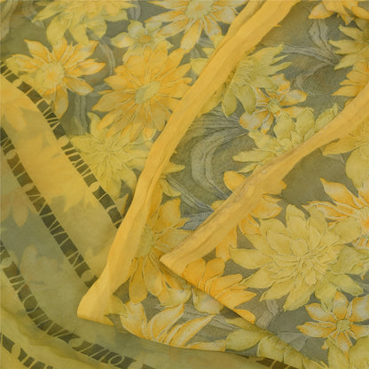 Sanskriti Vintage Sarees Gray Pure Georgette Silk Printed Sari 5+yd Craft Fabric