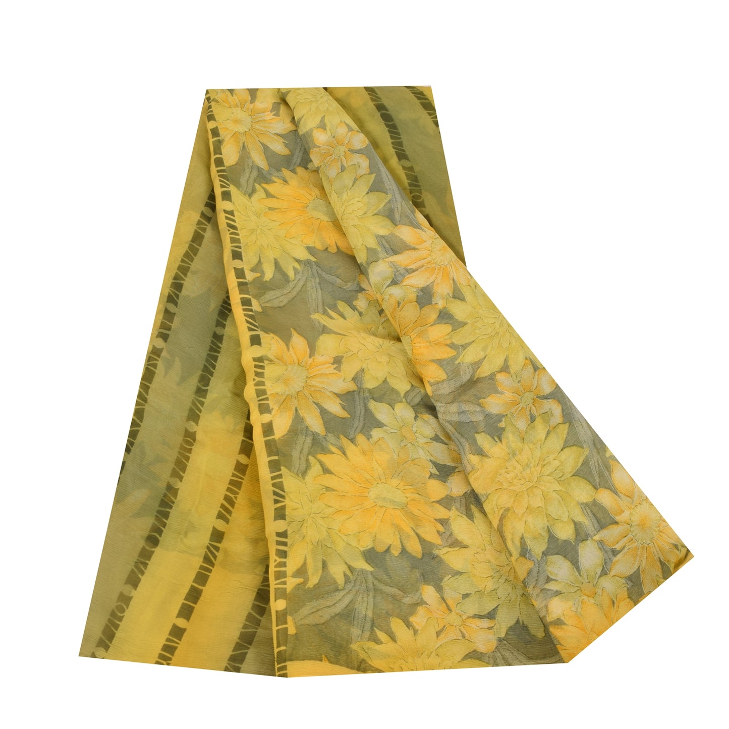 Sanskriti Vintage Sarees Gray Pure Georgette Silk Printed Sari 5+yd Craft Fabric