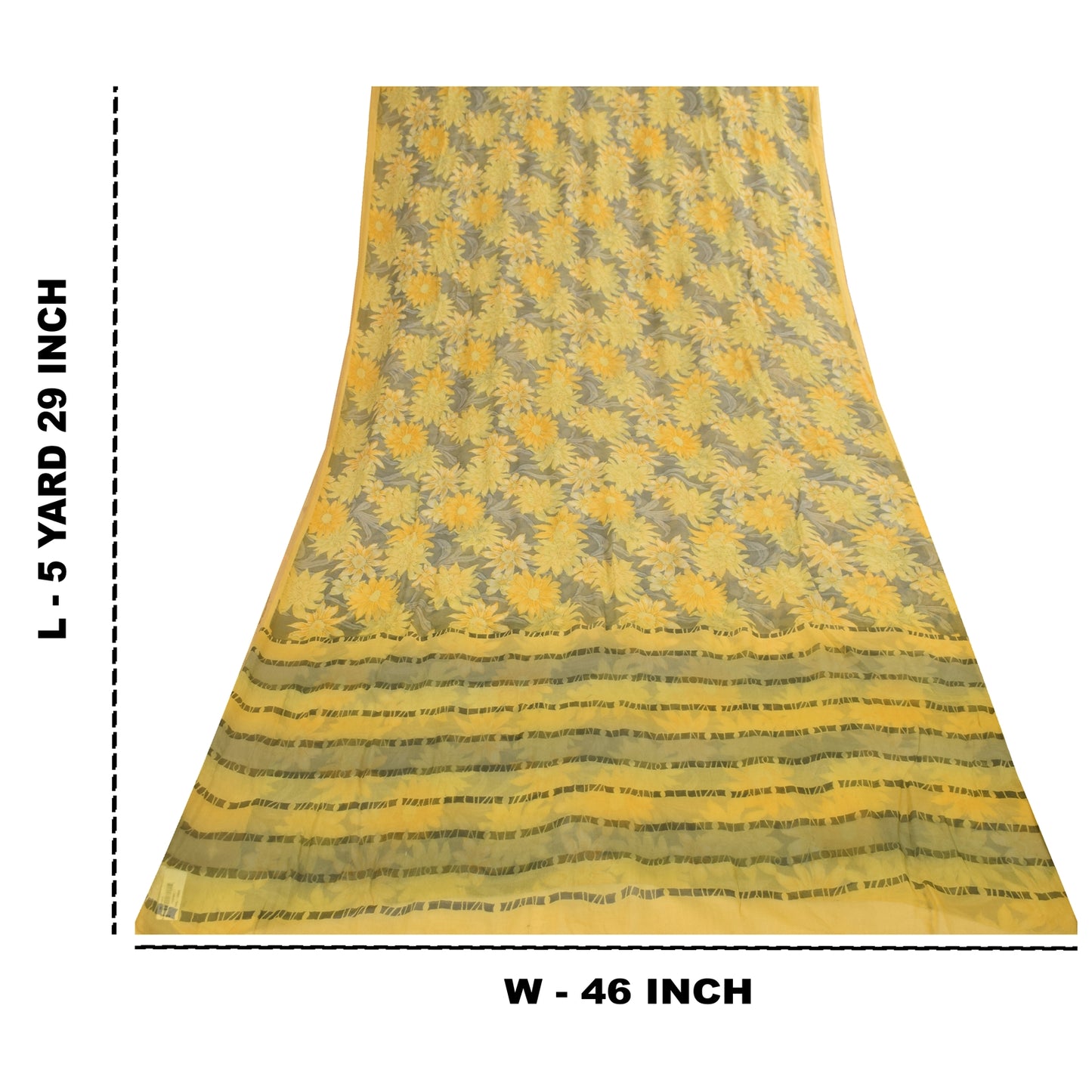 Sanskriti Vintage Sarees Gray Pure Georgette Silk Printed Sari 5+yd Craft Fabric