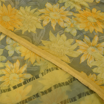 Sanskriti Vintage Sarees Gray Pure Georgette Silk Printed Sari 5+yd Craft Fabric