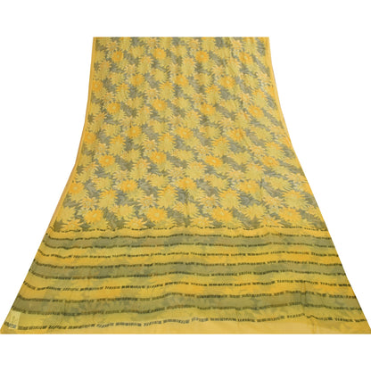 Sanskriti Vintage Sarees Gray Pure Georgette Silk Printed Sari 5+yd Craft Fabric