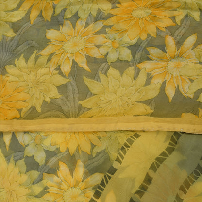 Sanskriti Vintage Sarees Gray Pure Georgette Silk Printed Sari 5+yd Craft Fabric
