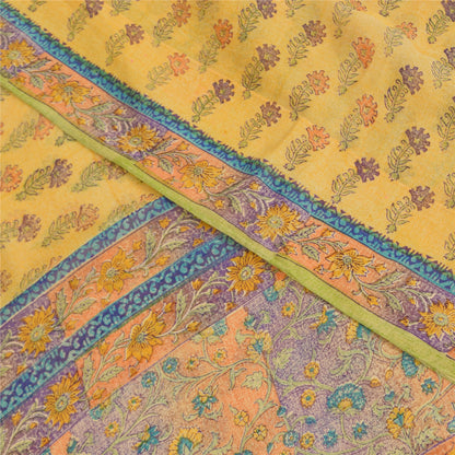 Sanskriti Vintage Sarees Yellow Pure Georgette Printed Sari 5+yd Craft Sustainable Fabric