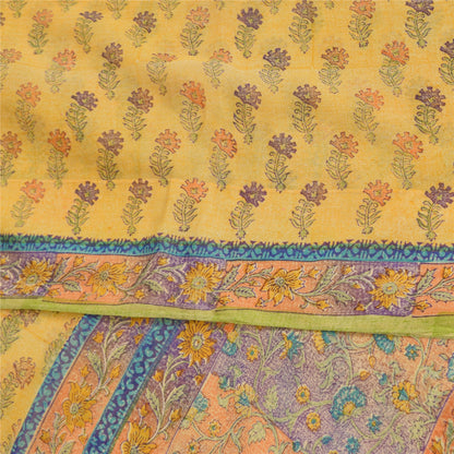 Sanskriti Vintage Sarees Yellow Pure Georgette Printed Sari 5+yd Craft Sustainable Fabric