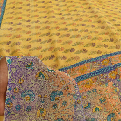 Sanskriti Vintage Sarees Yellow Pure Georgette Printed Sari 5+yd Craft Sustainable Fabric
