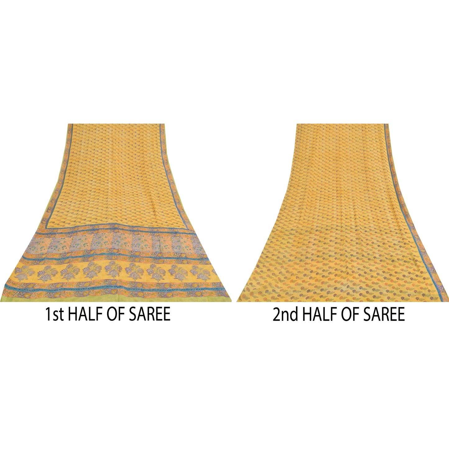 Sanskriti Vintage Sarees Yellow Pure Georgette Printed Sari 5+yd Craft Sustainable Fabric