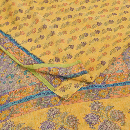 Sanskriti Vintage Sarees Yellow Pure Georgette Printed Sari 5+yd Craft Sustainable Fabric