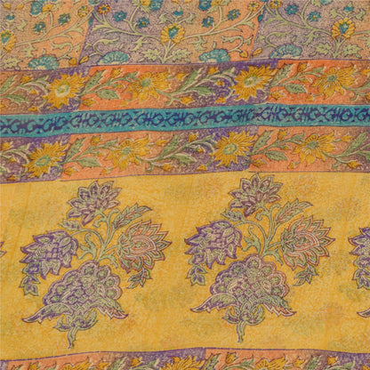 Sanskriti Vintage Sarees Yellow Pure Georgette Printed Sari 5+yd Craft Sustainable Fabric