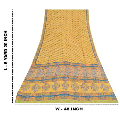 Sanskriti Vintage Sarees Yellow Pure Georgette Printed Sari 5+yd Craft Sustainable Fabric