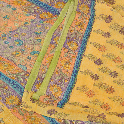 Sanskriti Vintage Sarees Yellow Pure Georgette Printed Sari 5+yd Craft Sustainable Fabric