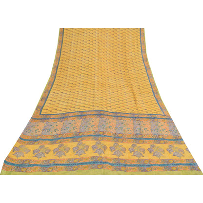 Sanskriti Vintage Sarees Yellow Pure Georgette Printed Sari 5+yd Craft Sustainable Fabric