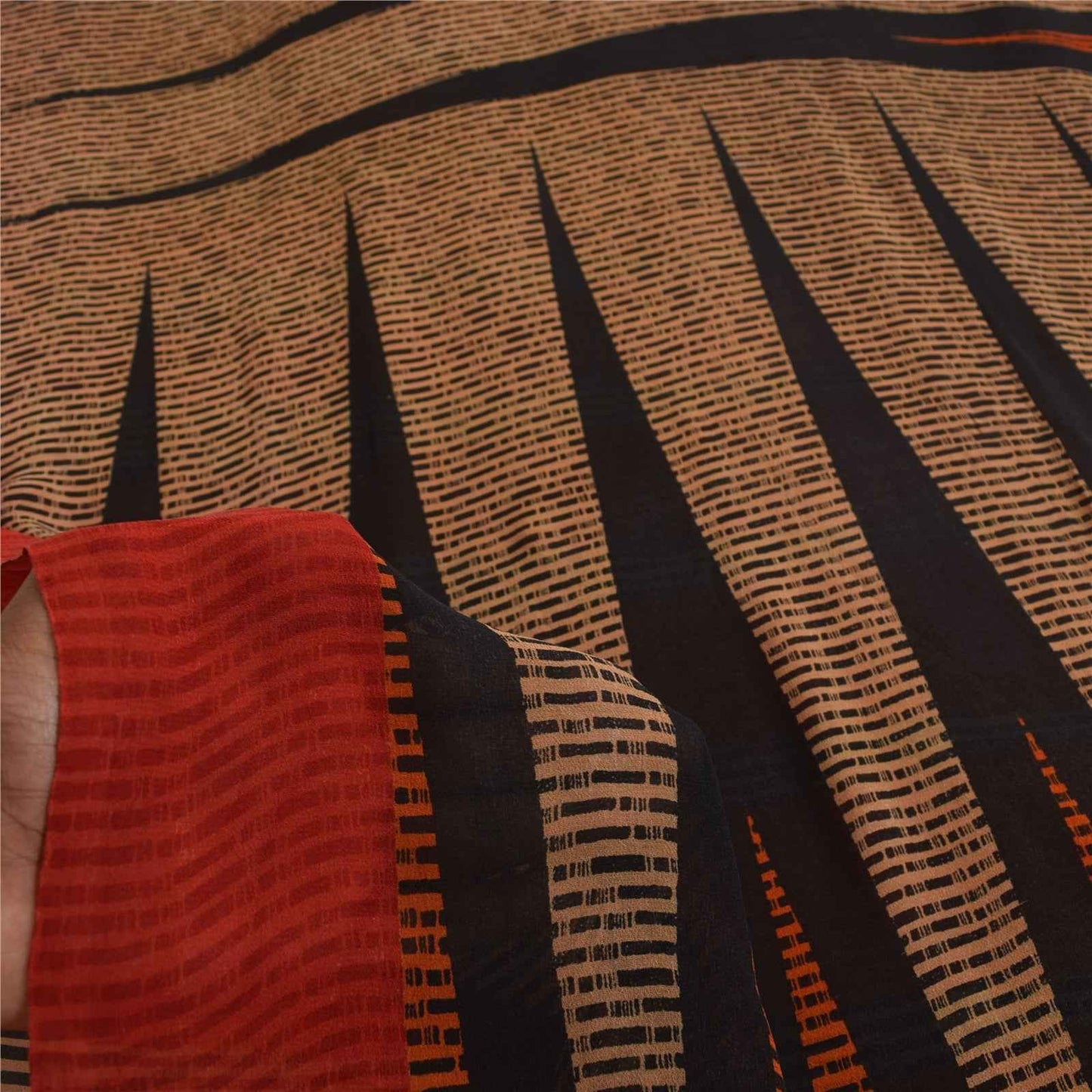 Sanskriti Vintage Sarees Red & Orange Pure Georgette Silk Print Sari 6yd Fabric