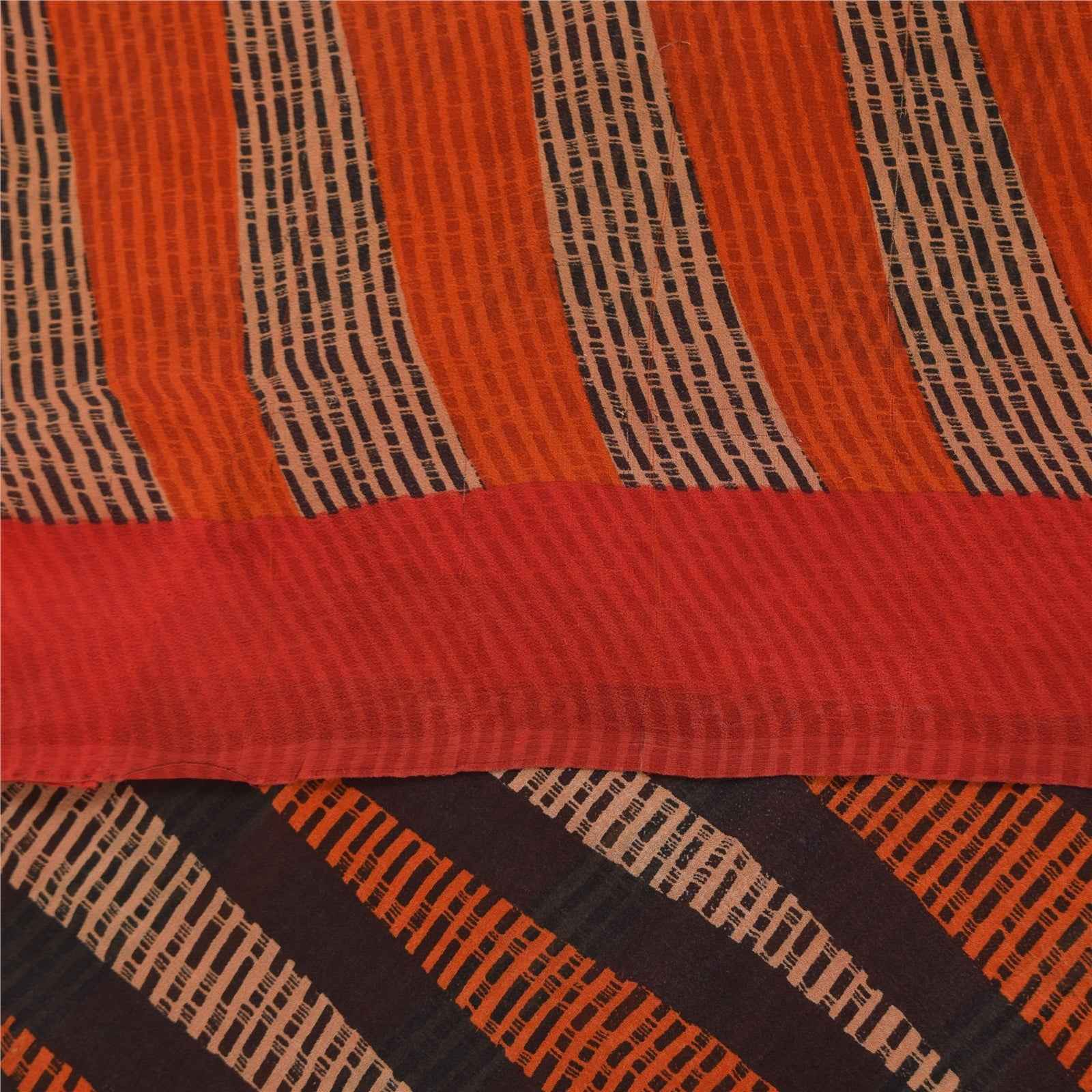 Sanskriti Vintage Sarees Red & Orange Pure Georgette Silk Print Sari 6yd Fabric