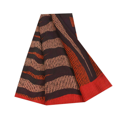 Sanskriti Vintage Sarees Red & Orange Pure Georgette Silk Print Sari 6yd Fabric