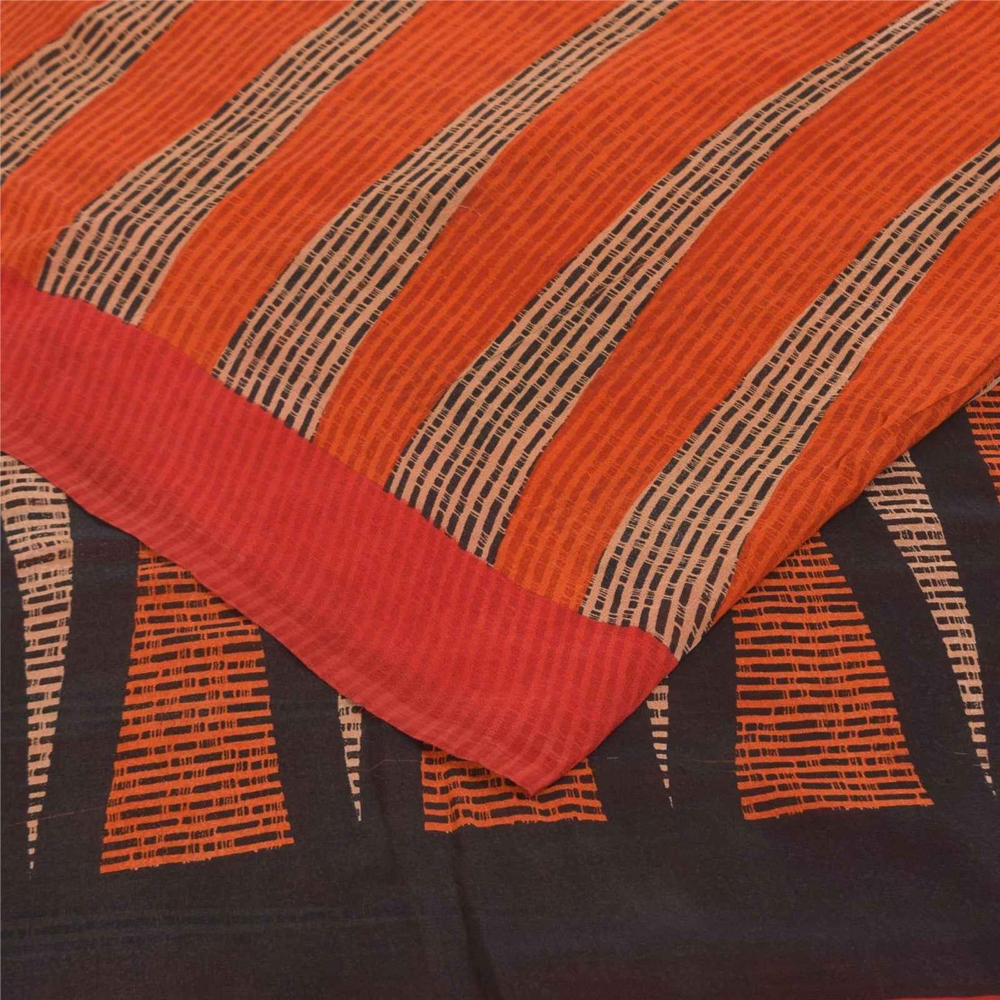 Sanskriti Vintage Sarees Red & Orange Pure Georgette Silk Print Sari 6yd Fabric