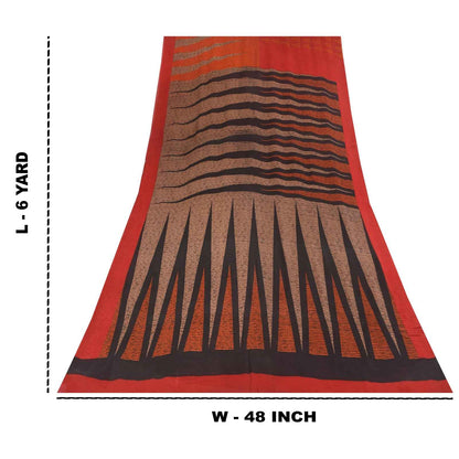 Sanskriti Vintage Sarees Red & Orange Pure Georgette Silk Print Sari 6yd Fabric