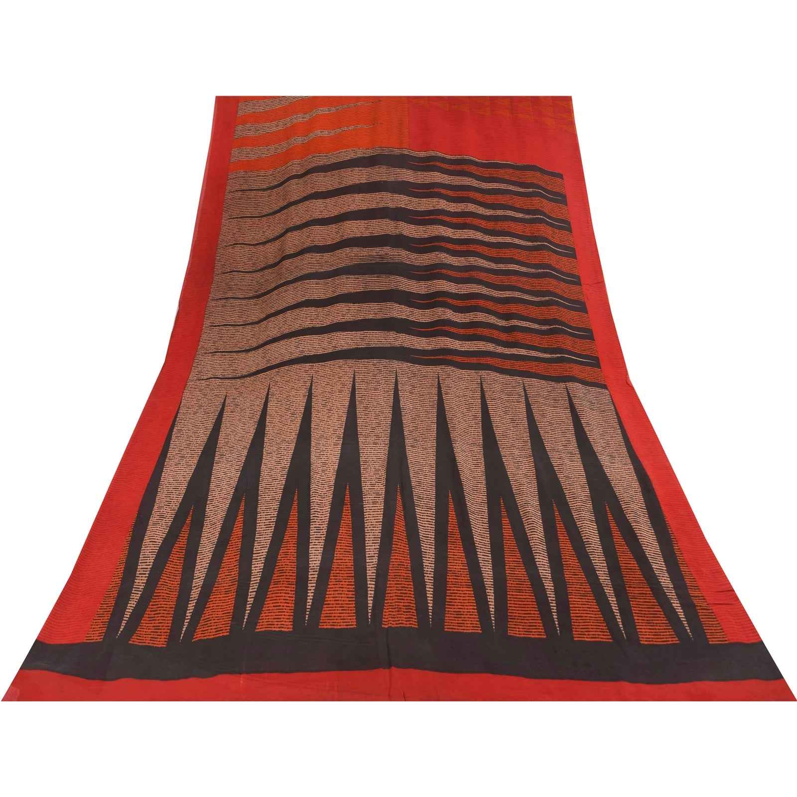 Sanskriti Vintage Sarees Red & Orange Pure Georgette Silk Print Sari 6yd Fabric