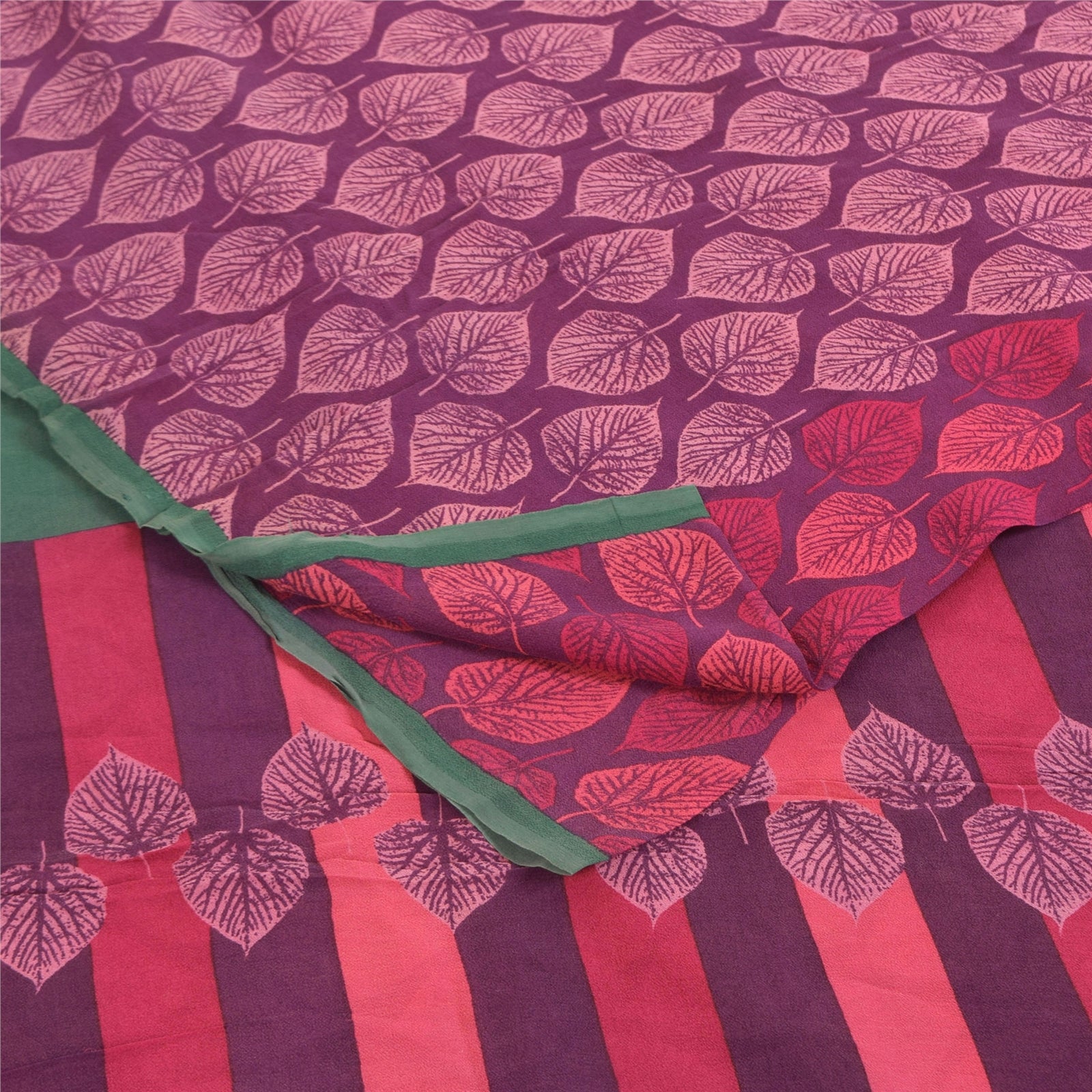 Sanskriti Vintage Sarier Lilla Ren Georgette Silke Print Sari 5+ yard Håndværk Bæredygtigt Stoff