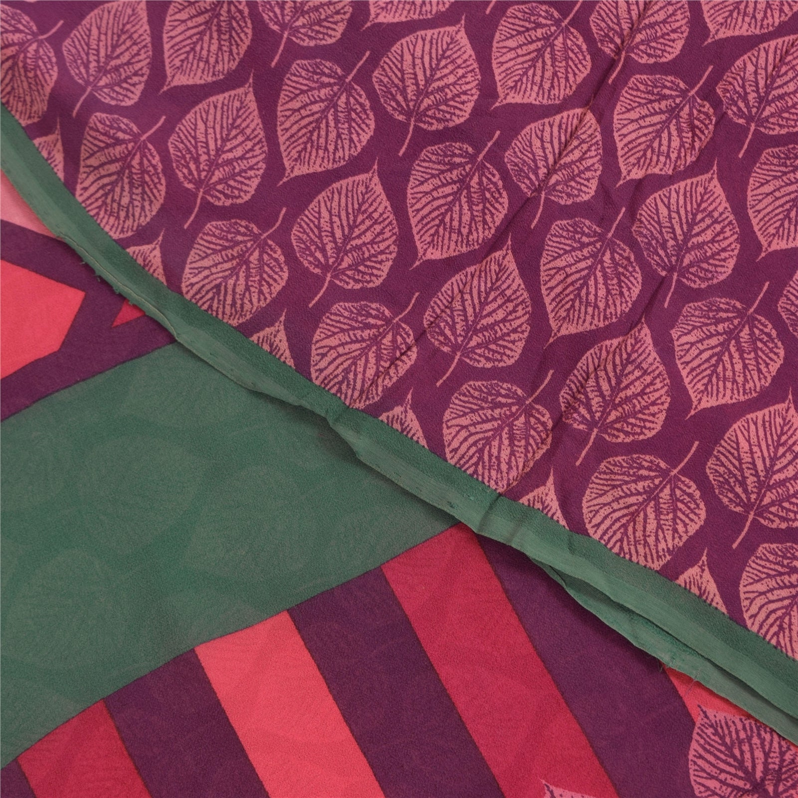 Sanskriti Vintage Sarier Lilla Ren Georgette Silke Print Sari 5+ yard Håndværk Bæredygtigt Stoff