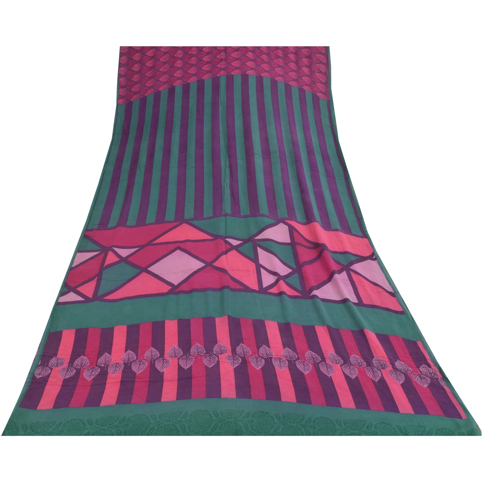 Sanskriti Vintage Sarier Lilla Ren Georgette Silke Print Sari 5+ yard Håndværk Bæredygtigt Stoff