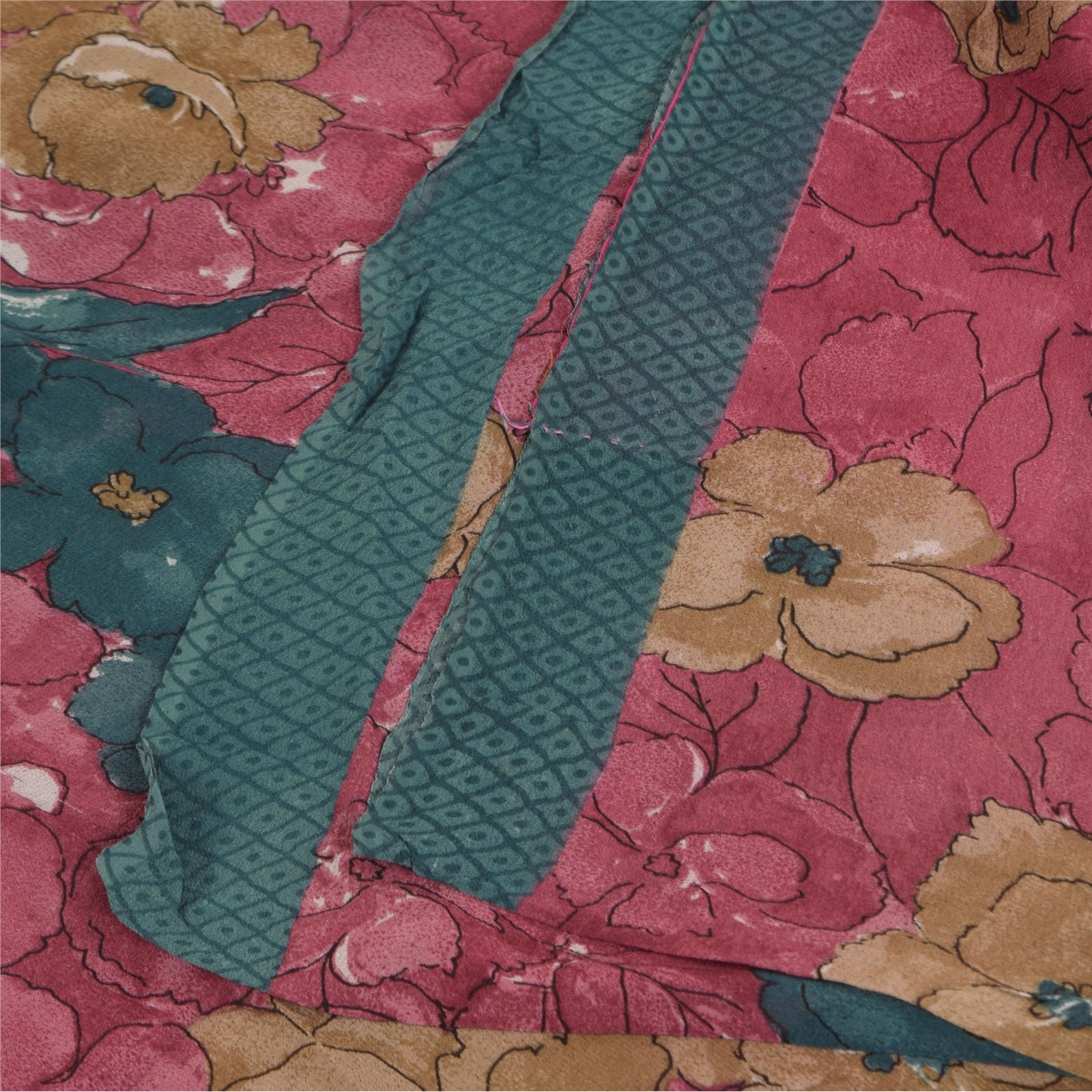 Sanskriti Vintage Sarier i lyserødt, rent georgette-silketryk, 5+ yards, bæredygtigt håndværksstof