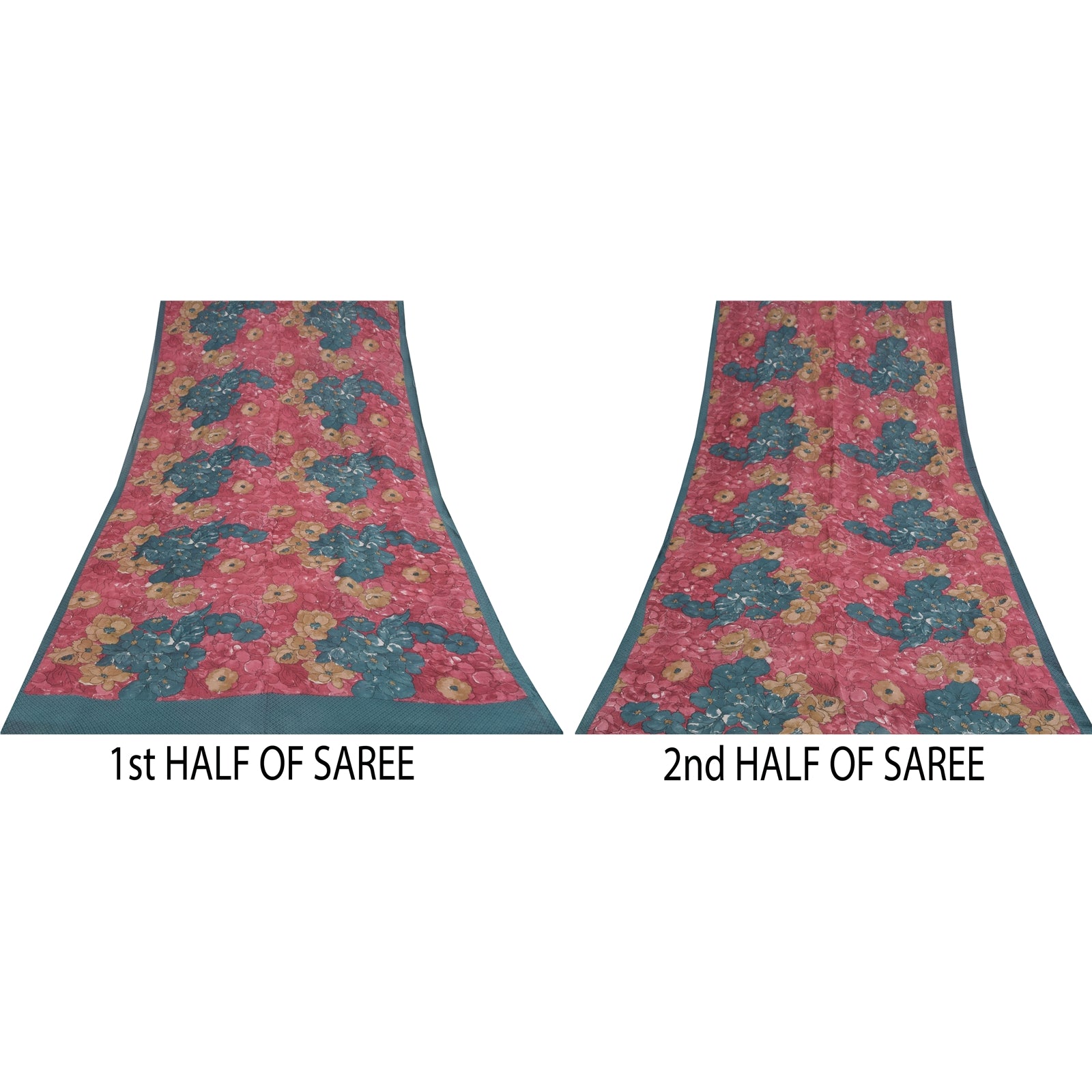 Sanskriti Vintage Sarier i lyserødt, rent georgette-silketryk, 5+ yards, bæredygtigt håndværksstof