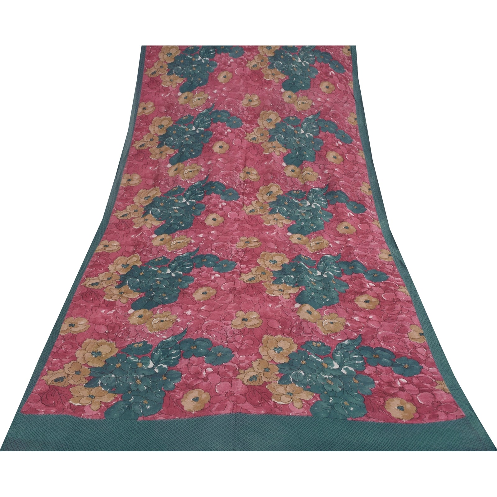 Sanskriti Vintage Sarier i lyserødt, rent georgette-silketryk, 5+ yards, bæredygtigt håndværksstof