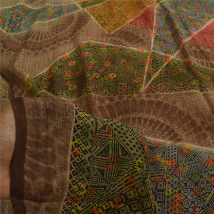 Sanskriti Vintage Sarees Red Pure Georgette Silk Printed Sari 6yd Craft Sustainable Fabric