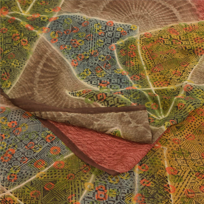 Sanskriti Vintage Sarees Red Pure Georgette Silk Printed Sari 6yd Craft Sustainable Fabric