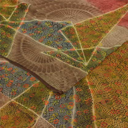 Sanskriti Vintage Sarees Red Pure Georgette Silk Printed Sari 6yd Craft Sustainable Fabric