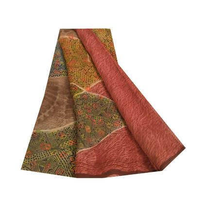 Sanskriti Vintage Sarees Red Pure Georgette Silk Printed Sari 6yd Craft Sustainable Fabric