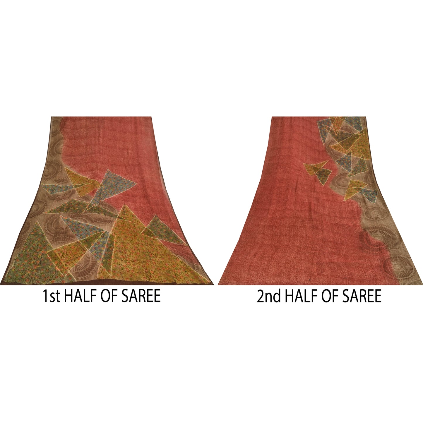 Sanskriti Vintage Sarees Red Pure Georgette Silk Printed Sari 6yd Craft Sustainable Fabric